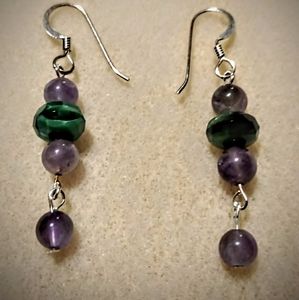 Amethyst and green tiger's eye earrings